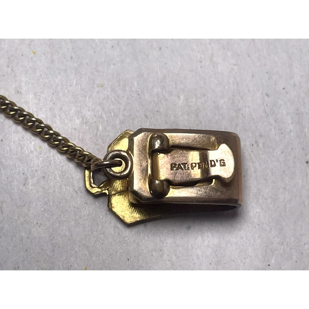 Antique Gold Tone Watch Fob Clip Chain PAT. PEND.G 5.5”